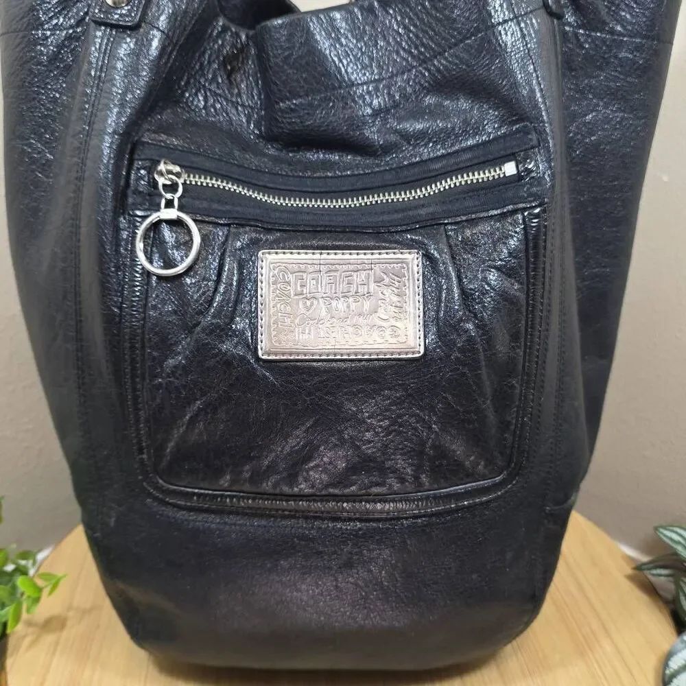 Coach Poppy Black Crinkle Leather Bella Tote & Matching Wristlet Wallet F14565 - Picture 4 of 16